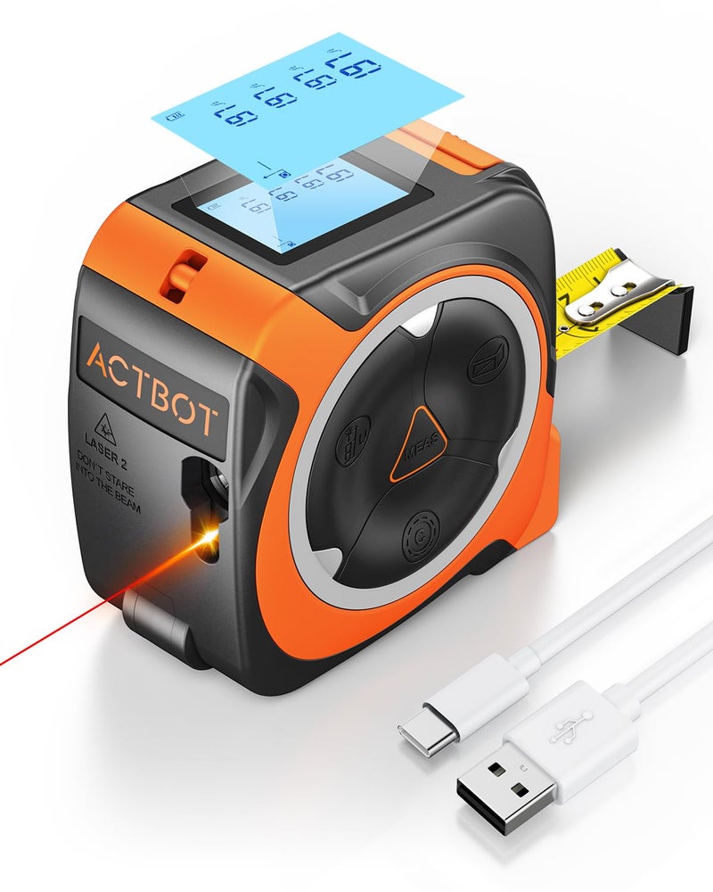 ACTBOT 2-in-1 Digital Laser Tape Measure: 197ft & 16ft Professional Accurate Tape Measuring Tool, Ft/Ft+in/in/M, Pythagorean, Area, Volume Rechargeable Laser Measure for Construction DIY Woodworker - Image 1